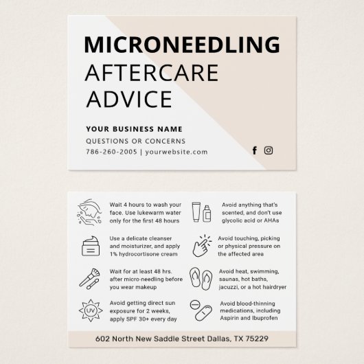 Microneedling Collageen Inductie Nazorg Kaart (Voorkant /achterkant)