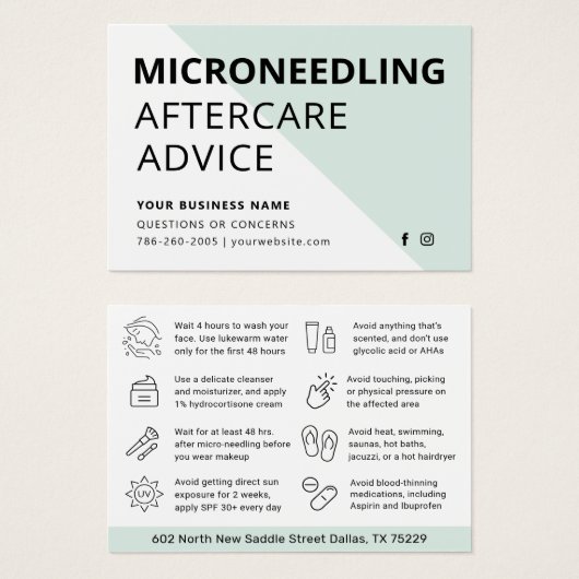 Microneedling Collageen Inductie Nazorg Kaart (Voorkant /achterkant)