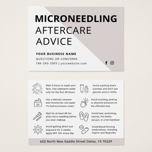 Microneedling Collageen Inductie Nazorg Kaart (Voorkant /achterkant)