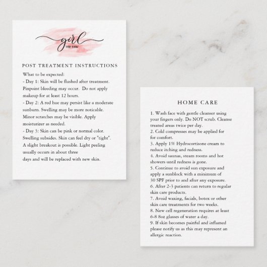 Microneedling Nazorg Instructies Kaart Visitekaartje (Voorkant / Achterkant)