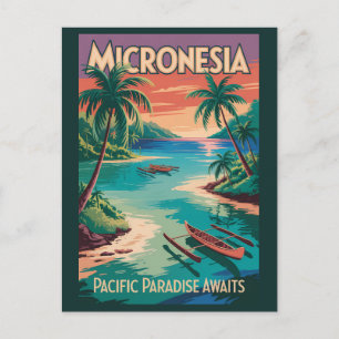 Micronesia boten illustratie reis kunst vintage briefkaart