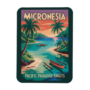 Micronesia Boten Illustratie Reis Kunst Vintage Magneet