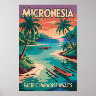 Micronesia boten illustratie reis kunst vintage poster