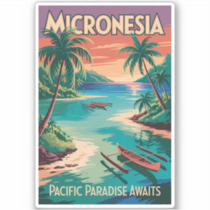 Micronesia boten illustratie reis kunst vintage sticker
