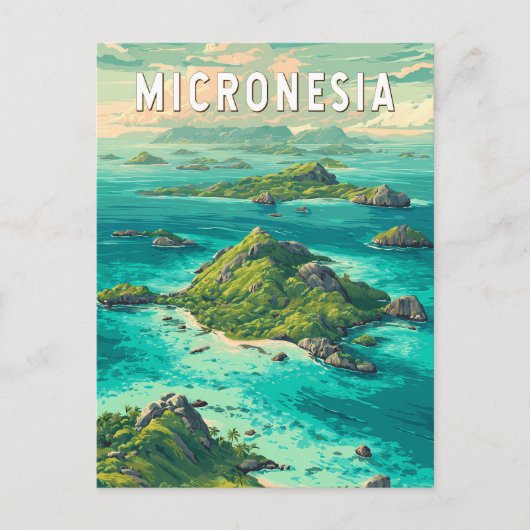Micronesia Illustratie Reis Kunst Vintage Briefkaart (Voorkant)