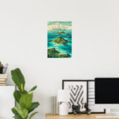 Micronesia Illustratie Reis Kunst Vintage Poster (Thuiskantoor)