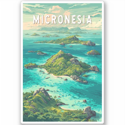 Micronesia Illustratie Reis Kunst Vintage Sticker (Voorkant)