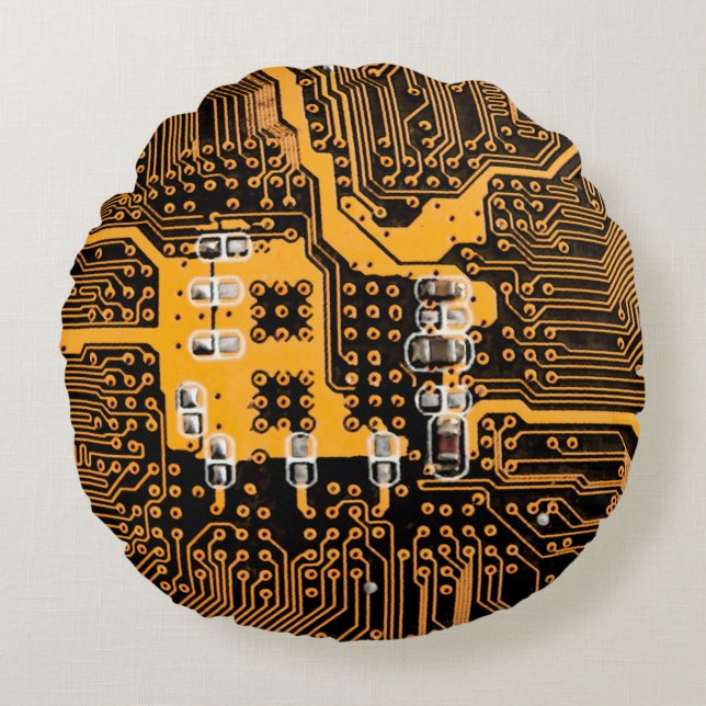 Microschemaillustratieschip, micro,backgro rond kussen (Voorkant)