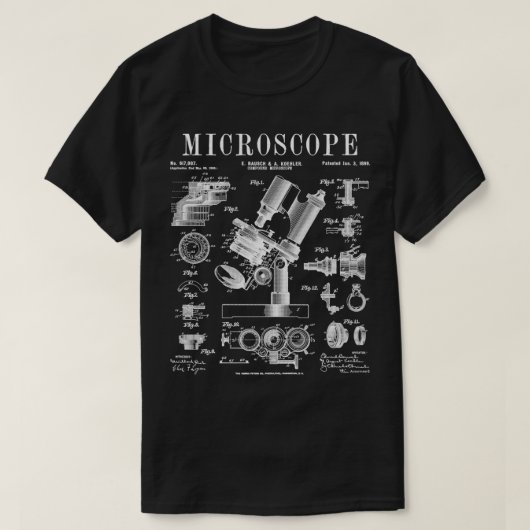 Microscoop bioloog Science Patent Drawin T-shirt (Design voorkant)