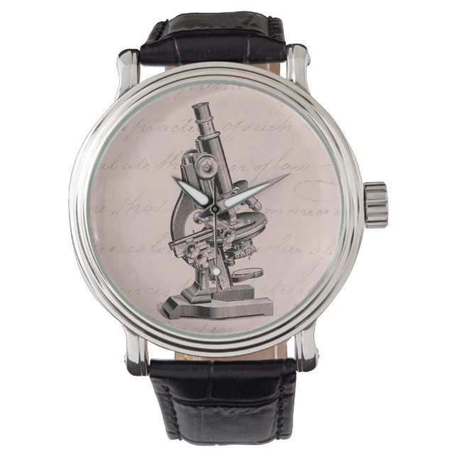  Microscoop Illustratie Roze Steampunk Horloge (Voorkant)