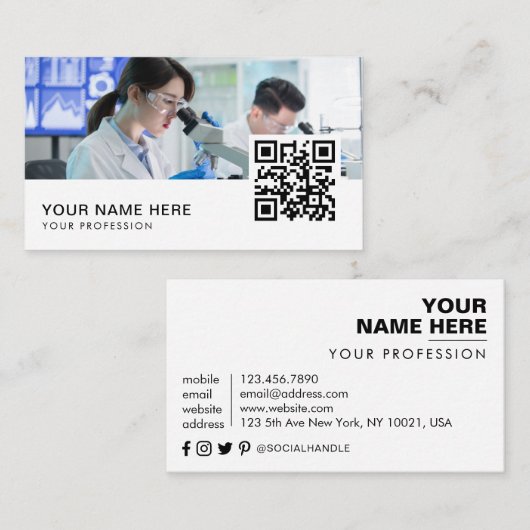 Microscoop Wetenschapper Lab QR Code Visitekaartje (Voorkant / Achterkant)
