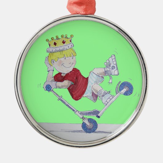 Microscooter kerstboomversiering Cartoon Metalen Ornament (Voorkant)