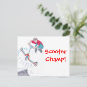Microscooter trick cartoon briefkaart (Staand voorkant)