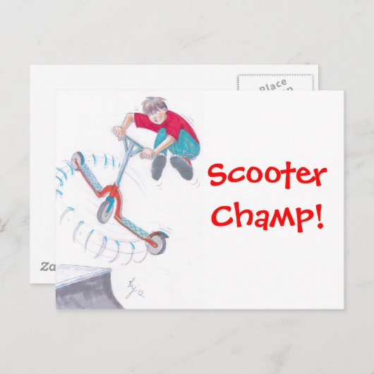 Microscooter trick cartoon briefkaart (Voorkant / Achterkant)