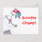 Microscooter trick cartoon briefkaart (Voorkant)