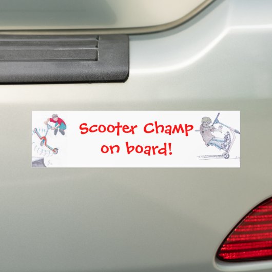 Microscooter trick cartoon bumpersticker (Op auto)
