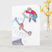 Microscooter trick cartoon kaart (Gele Bloem)