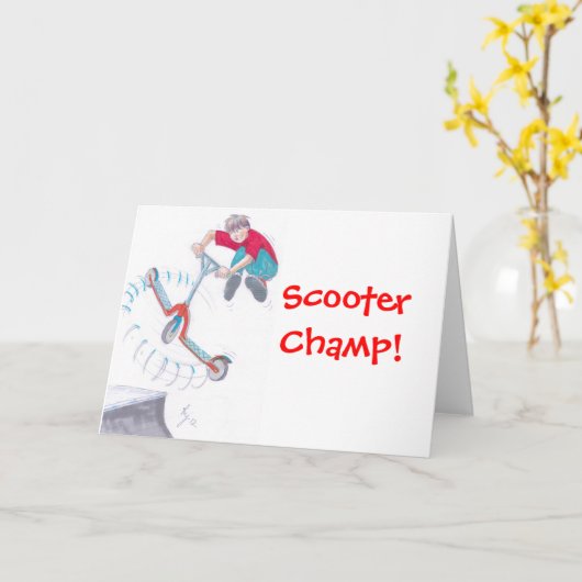 Microscooter trick cartoon kaart (Gele Bloem)