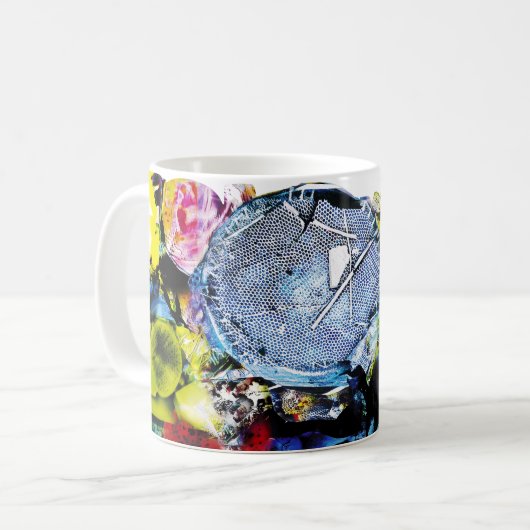 Microscopic Marine Art: Blue Thalassiosira Mug Koffiemok (Voorkant links)