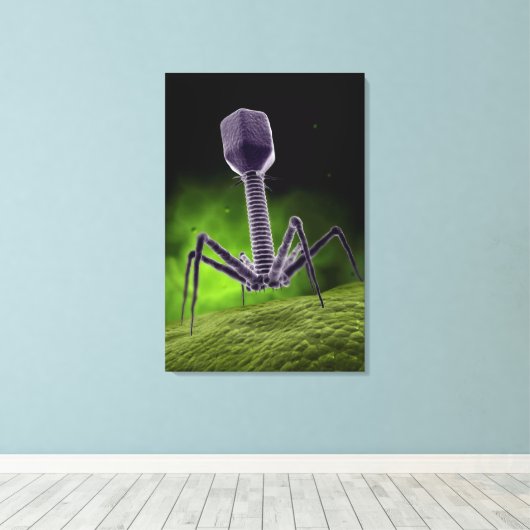 Microscopisch Uitzicht van bacteriofaag Canvas Afdruk (Insitu (Houten vloer))