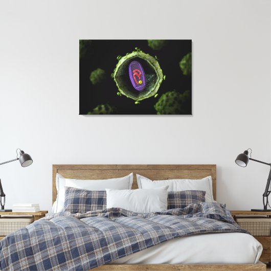 Microscopisch Uitzicht van het HIV-virus, doorsned Canvas Afdruk (Insitu (Slaapkamer))