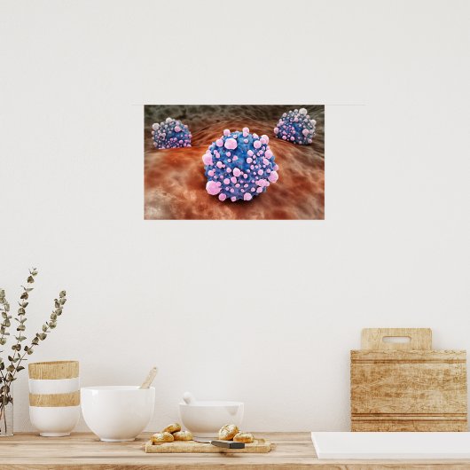 Microscopisch Uitzicht van pancreaskankercellen 2 Poster (Keuken)