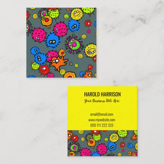 Microscopisch ziektevirus Bacteria Doodle Sjabloon Vierkante Visitekaartje (Voorkant / Achterkant)