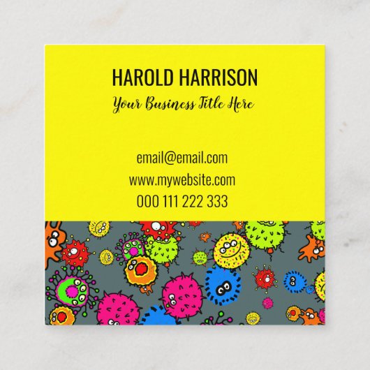Microscopisch ziektevirus Bacteria Doodle Sjabloon Vierkante Visitekaartje (Achterkant)