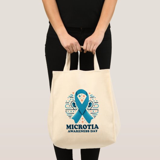 Microtia Bewustzijn Nationale Dag Oor Blauw Lint Tote Bag (Voorkant (product))