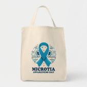Microtia Bewustzijn Nationale Dag Oor Blauw Lint Tote Bag (Voorkant)