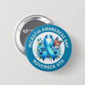 Microtia Blauwe Awaremess Daglint en Vlinder Ronde Button 5,7 Cm (Voorkant /achterkant)