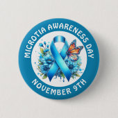 Microtia Blue Awareness Day Ribbon and Butterfly Ronde Button 5,7 Cm (Voorkant)