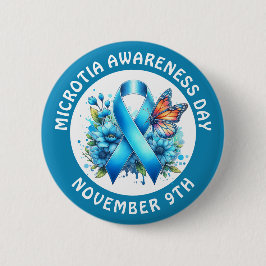 Microtia Blue Awareness Day Ribbon and Butterfly Ronde Button 5,7 Cm