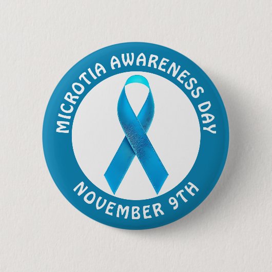 Microtia Blue Awareness Day Ribbon Ronde Button 5,7 Cm (Voorkant)