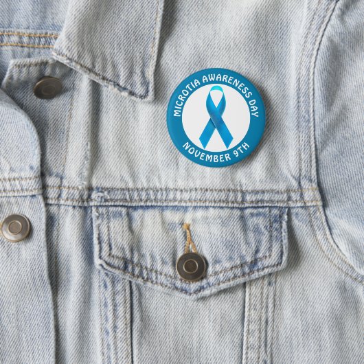 Microtia Blue Awareness Day Ribbon Ronde Button 5,7 Cm (In situ)