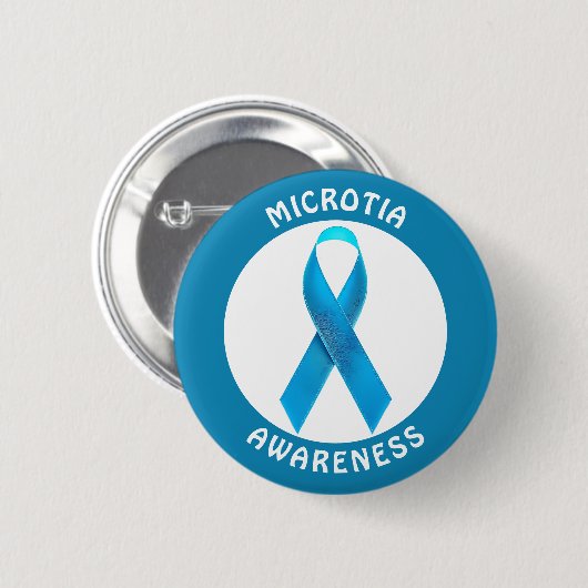 Microtia Blue Awareness Ribbon Ronde Button 5,7 Cm (Voorkant /achterkant)
