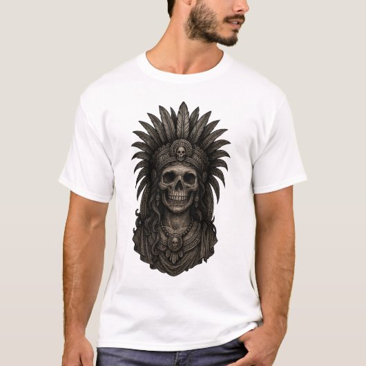 Mictecacihuatl Azteekse doodgodin schedel T-shirt (Voorkant)