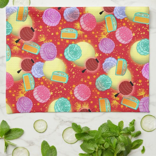 Mid Autumn festival mooncakes Red Kitchen Towel Theedoek (Gevouwen)