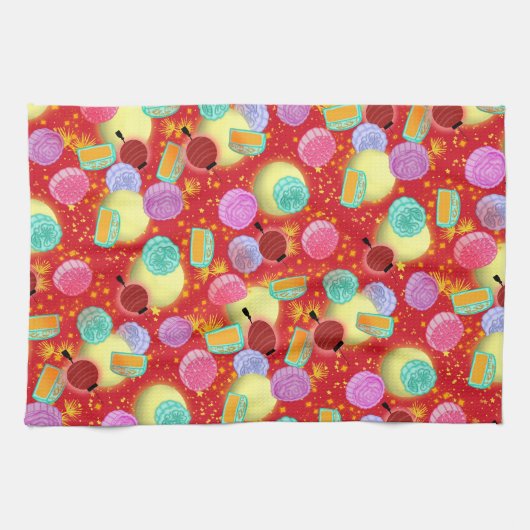 Mid Autumn festival mooncakes Red Kitchen Towel Theedoek (Horizontaal)