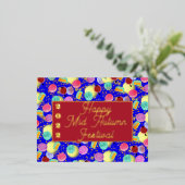 Mid Autumn mooncakes blue Folie Feestdagen Briefkaart (Staand Voorkant)