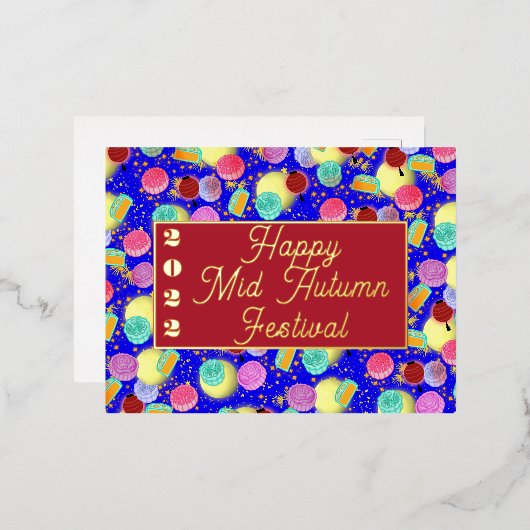 Mid Autumn mooncakes blue Folie Feestdagen Briefkaart (Voorkant / Achterkant)