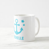 Mid Blue Anchor Nautical Clipart & Stars Koffiemok (Voorkant rechts)