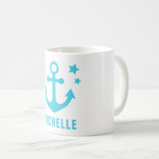 Mid Blue Anchor Nautical Clipart & Stars Koffiemok (Voorkant rechts)