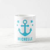Mid Blue Anchor Nautical Clipart & Stars Koffiemok (Center)