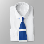 Mid-Blue en White Custom Horizontaal Gestreept Str Stropdas (Gebonden)