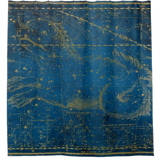  Mid Blue & Gold Star Map geïllustreerd Douchegordijn (Voorkant)