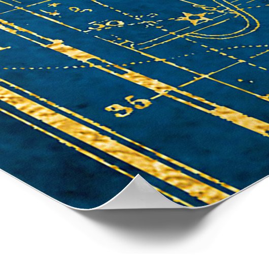  Mid Blue & Gold Star Map geïllustreerd Poster (Hoek)