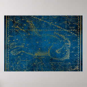  Mid Blue & Gold Star Map geïllustreerd Poster