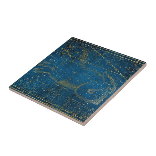  Mid Blue & Gold Star Map geïllustreerd Tegeltje (Zijkant)