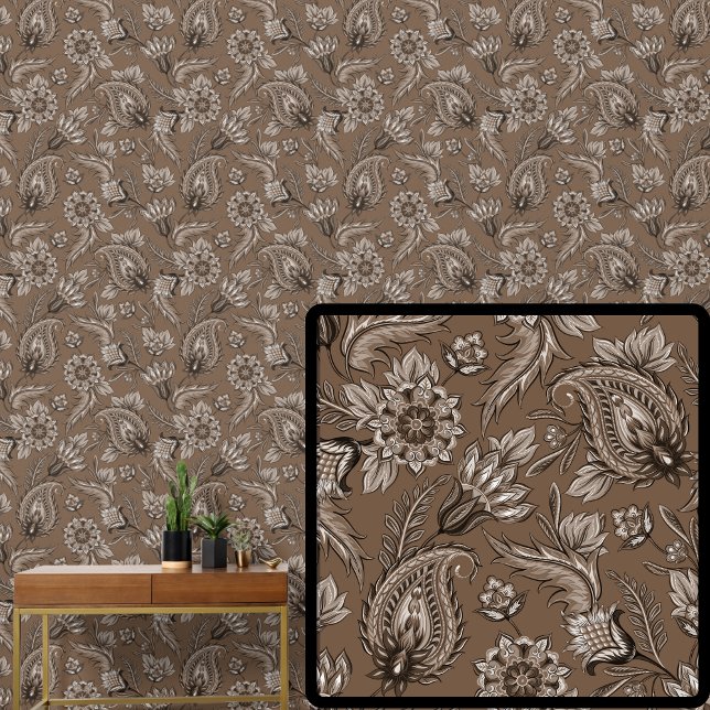 Mid bruine chocolade bloemenpaisley Elegant Behang (Creator heeft geüpload)